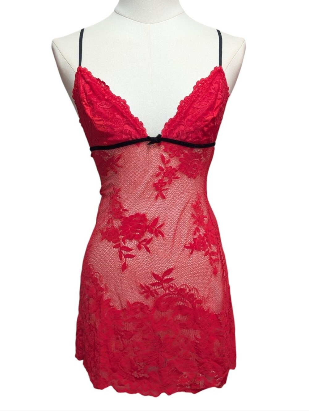 2004 "Very Sexy" Red Sheer Floral Mini Slip Dress (Small) ‼️Open to Offers